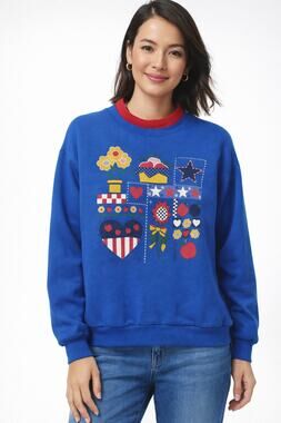 Act III Classics Vintage Americana Sweatshirt Blue Red Womens Large Long Sleeve
